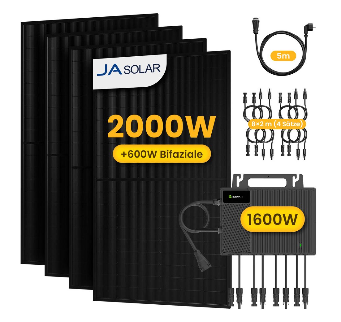 Growatt Balkonkraftwerk 2000W Komplettset Solaranlage mit Growatt 1600W Wechselrichter