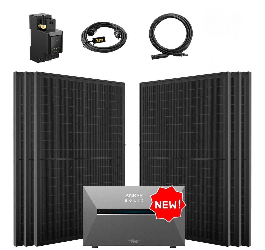 SolarMars Solaranlage 3000W Balkonkraftwerk mit Speicher Anker Solix Solarbank 3 E2700 Pro