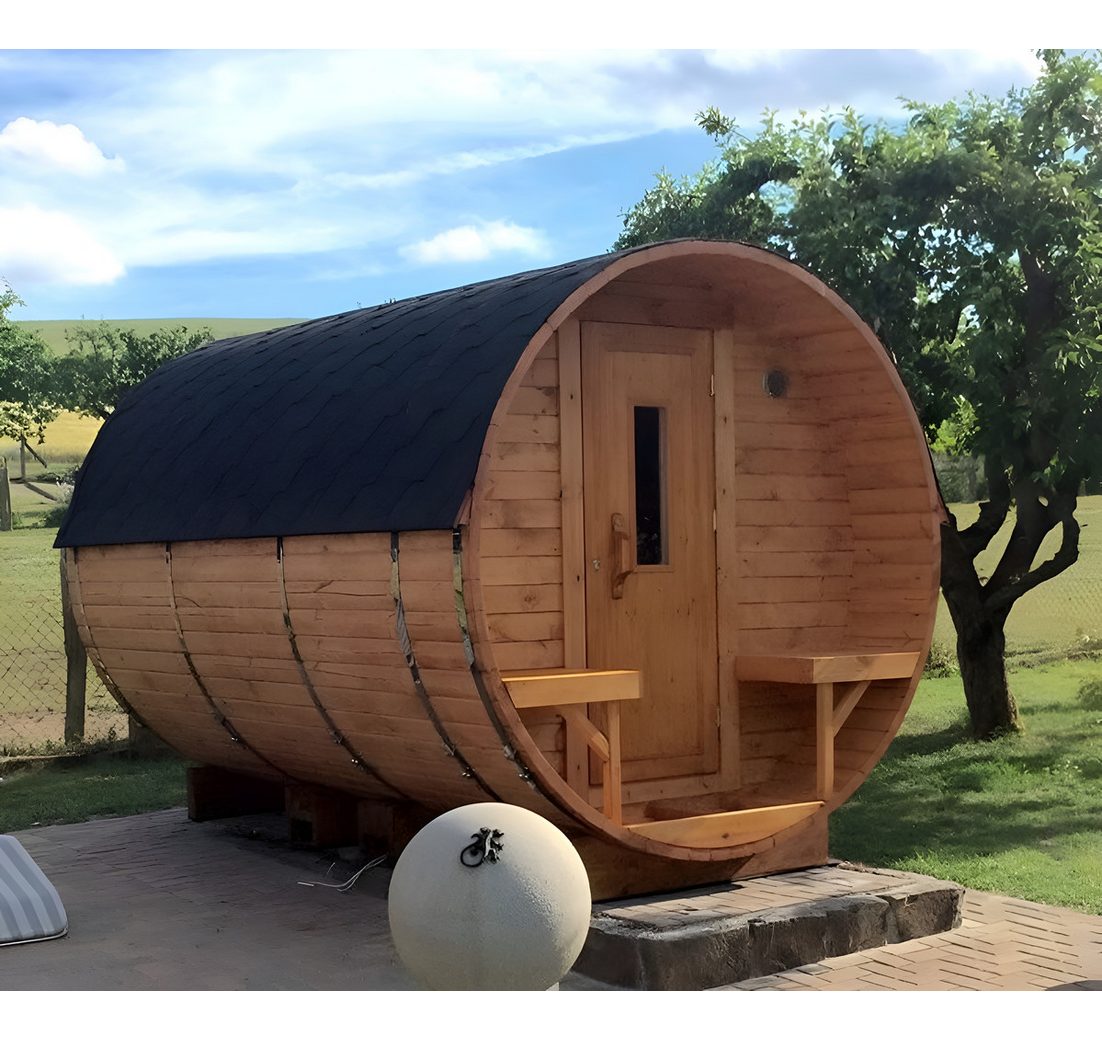 JVmoebel Fasssauna Naturfasssauna aus Holz für entspannende Outdoor-Wellness