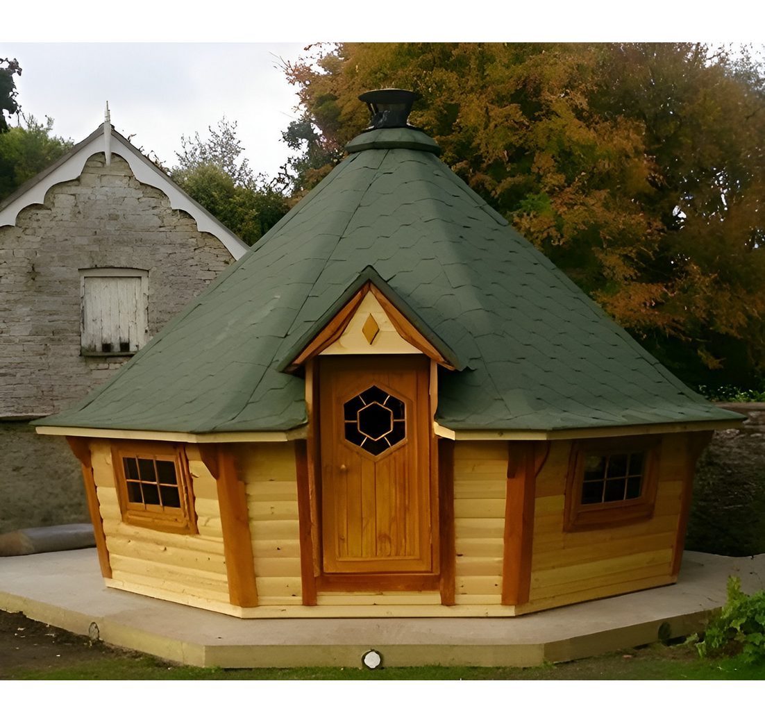 JVmoebel Saunahaus Grill Saunahaus aus Holz mit integriertem Grillbereich Braun