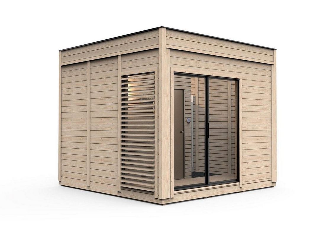 JVmoebel Saunahaus Holzsauna aus Kiefernholz mit Panorama-Design