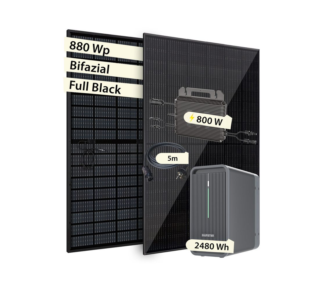 VALE Balkonkraftwerk Kompaktes Solaranlage Set Bifazial mit Speicher & Wechselrichter