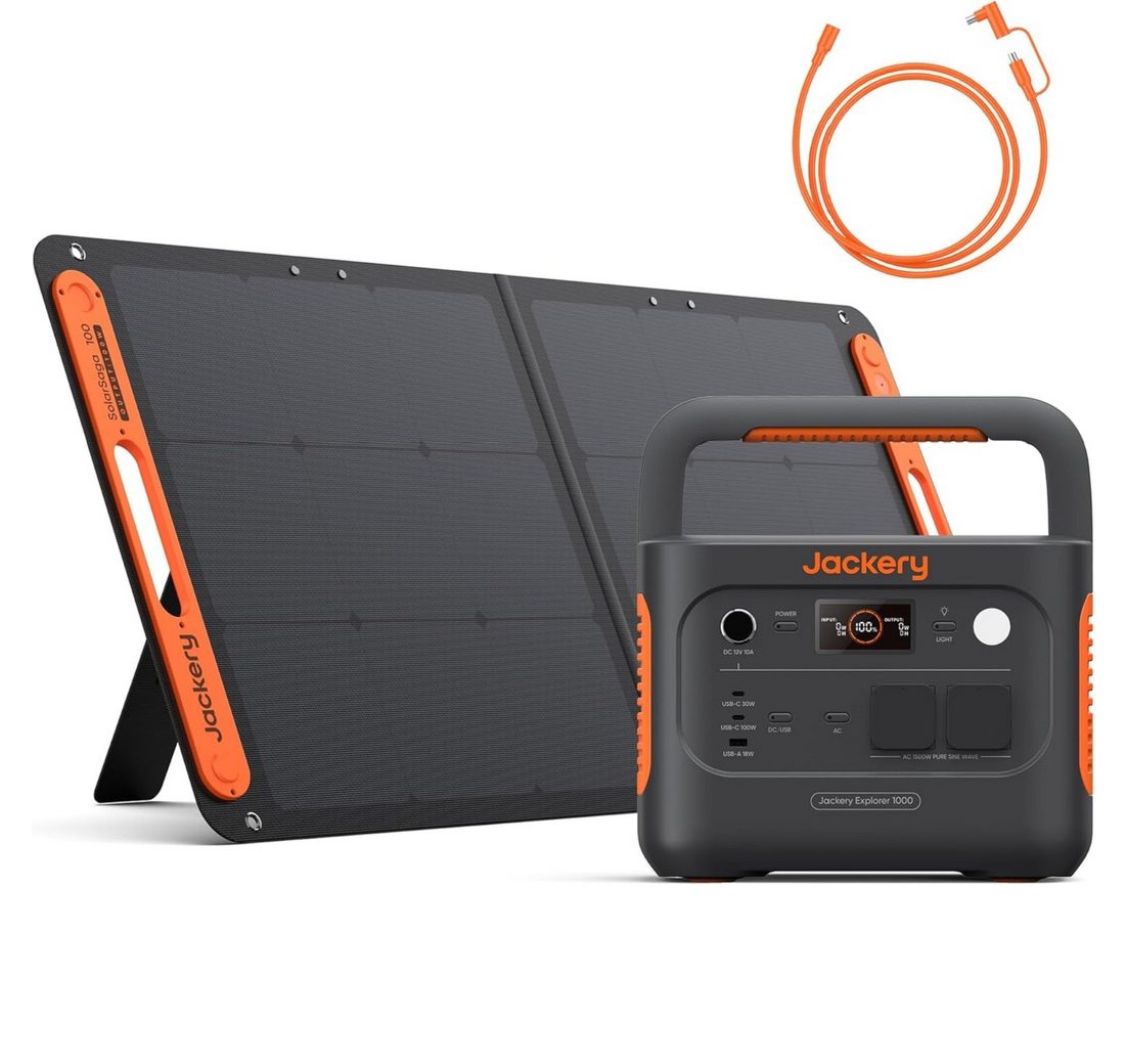Jackery Stromgenerator 1000 v2 Tragbare Powerstation mit 100W Solarpanel & 5M Kabel