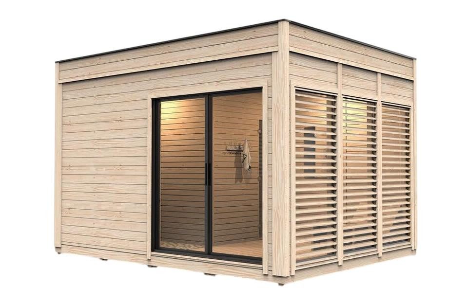 JVmoebel Saunahaus Moderne Gartensauna aus Holz in Beige mit gemütlichem Design
