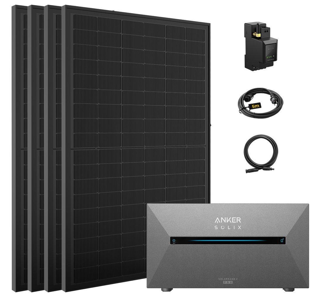 SolarMars Balkonkraftwerk mit Speicher 2000w( 500*4) mit Anker Solix Solarbank 2 E1600 Pro