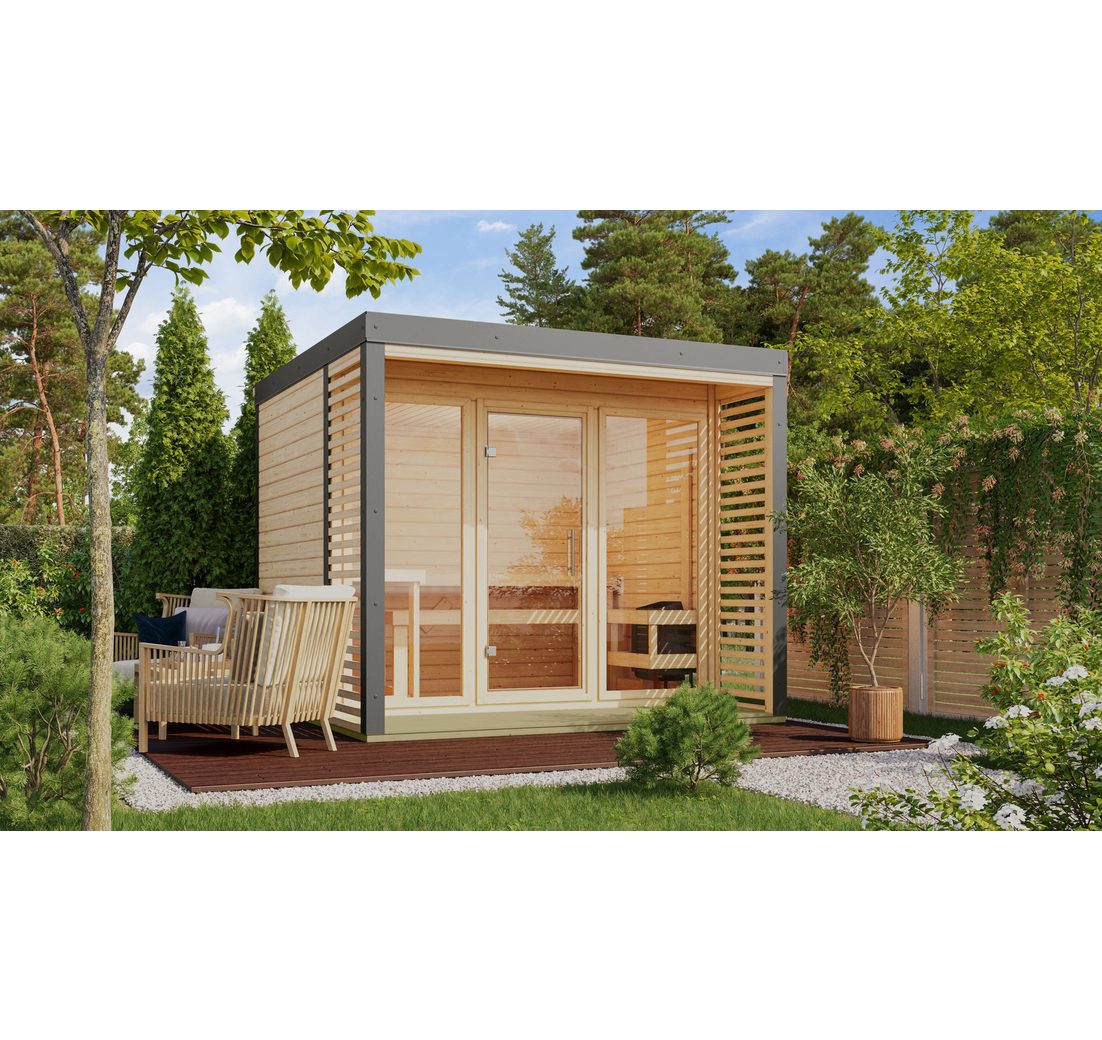 Karibu Saunahaus "Adrian 3" naturbelassen-graualuminium