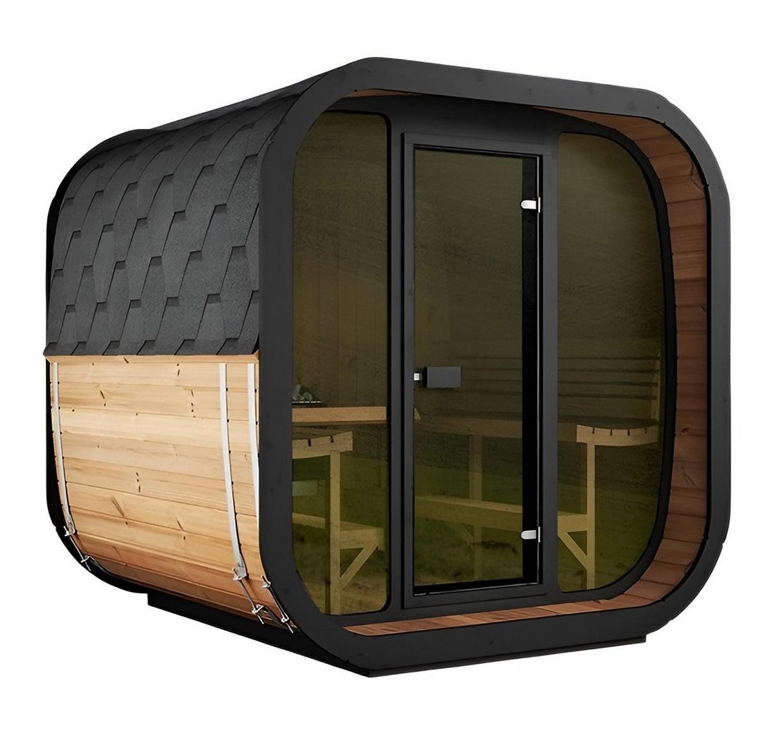 JVmoebel Saunahaus JVMoebel Premium Holz Sauna Barrel in elegantem Schwarz