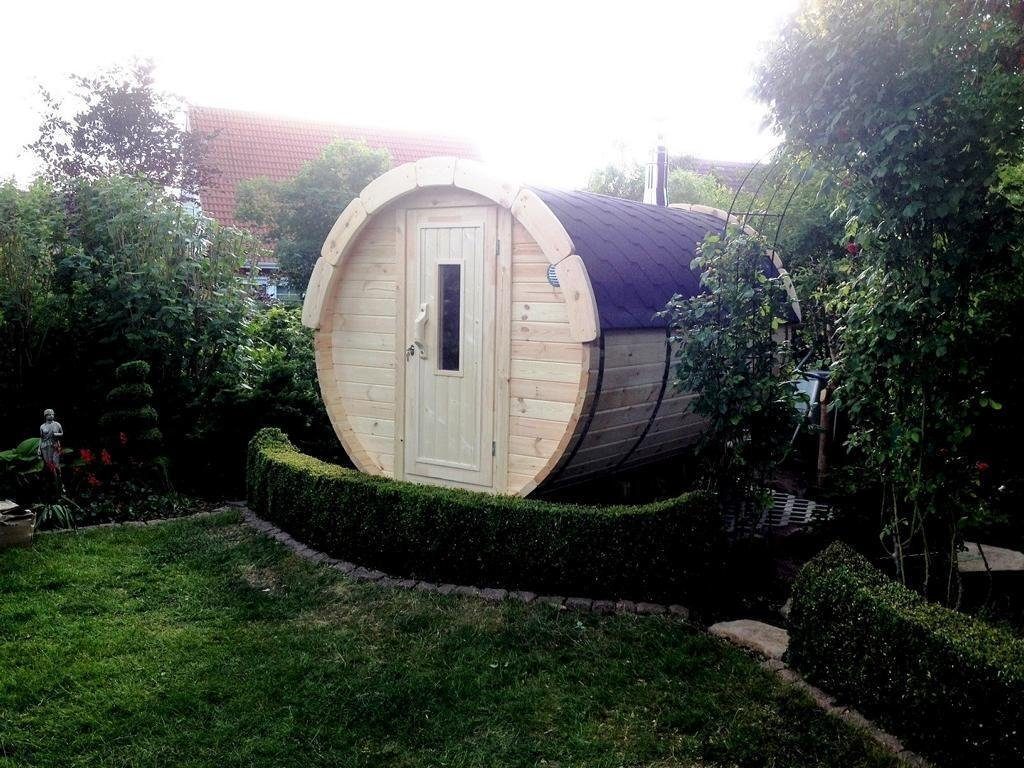 JVmoebel Saunahaus Rundes Fass Saunakabine aus Holz für den Außenbereich