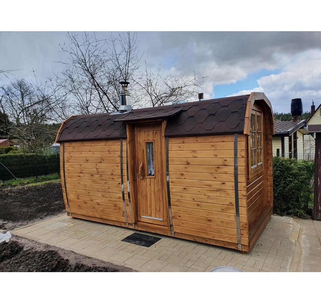 JVmoebel Saunahaus Fasssauna aus Holz mit Schindeln für den Garten