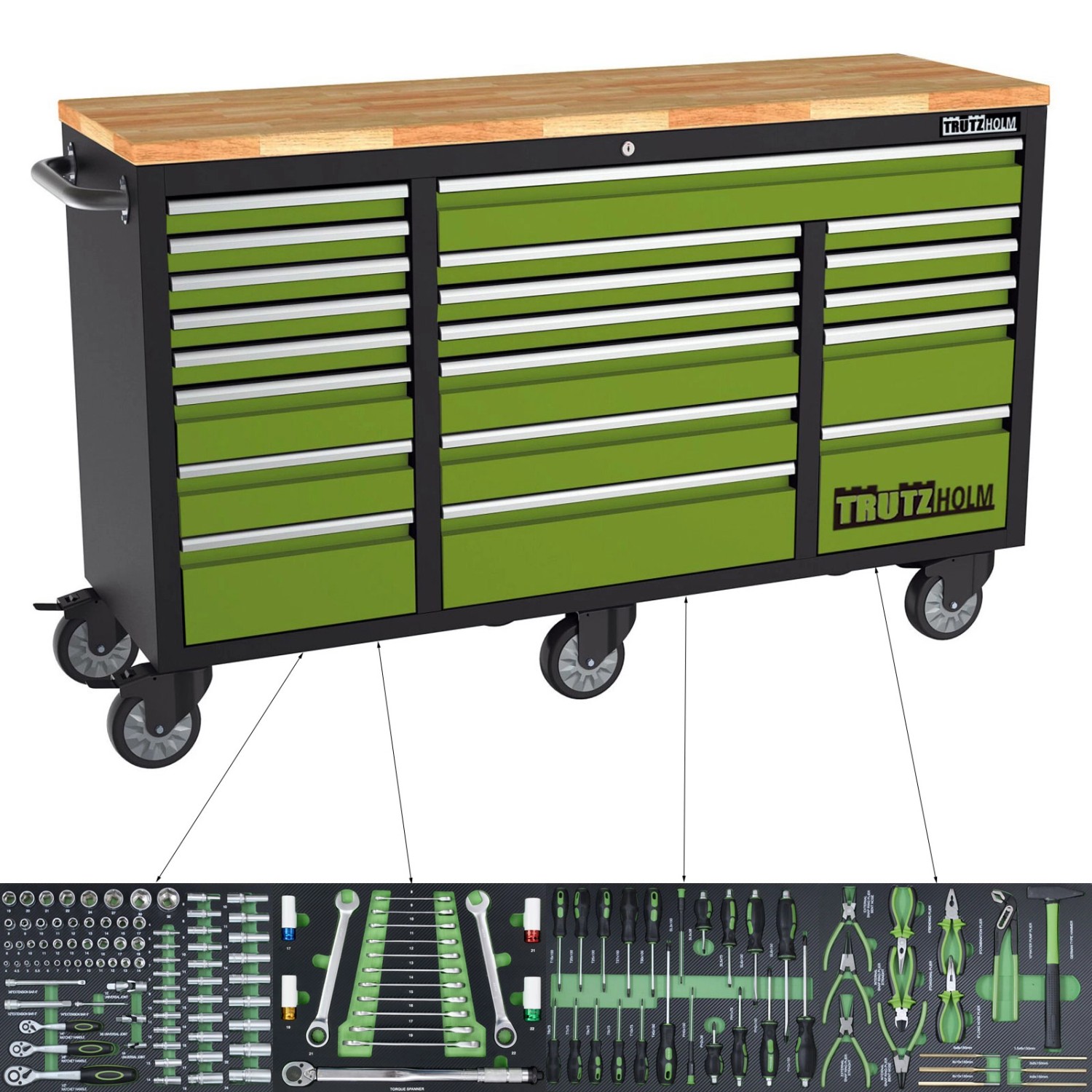 TRUTZHOLM Werkstattwagen Deluxe XXL 20 Schubladen 4 Schubladen 135 Tlg Bestückt