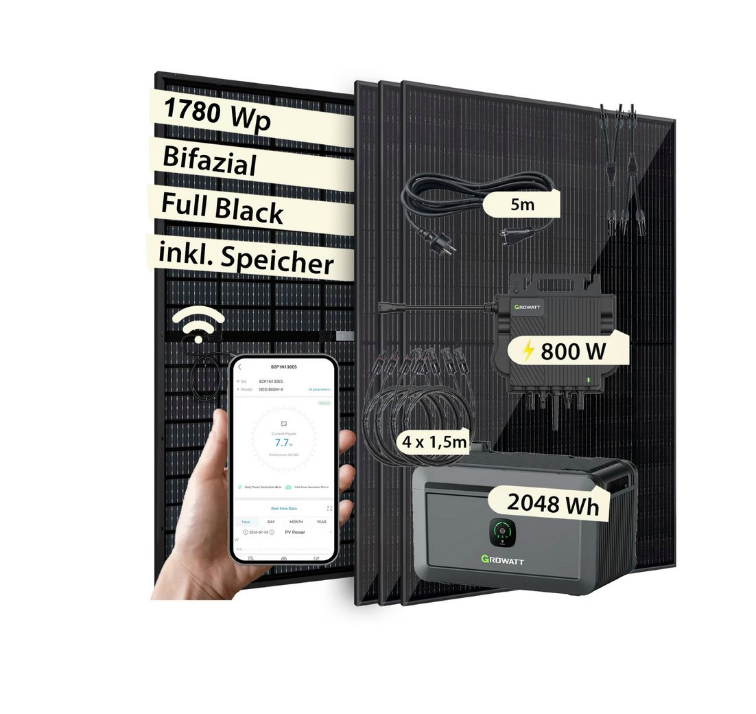 VALE Balkonkraftwerk Intelligentes Solaranlage Set Bifazial mit Speicher & Wechselrichter