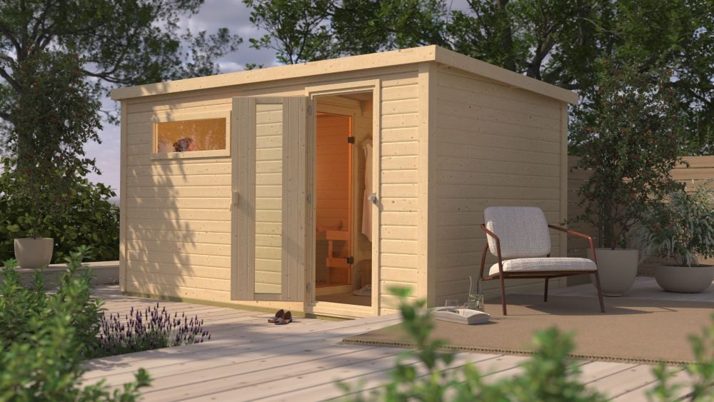 Karibu Saunahaus 38mm Saunahaus Melo 6 inkl. Ofen 9 kW integr. Strg