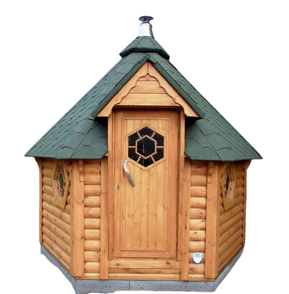 JVmoebel Saunahaus Saunahütte aus Holz mit integriertem Ofen und großen Fenstern