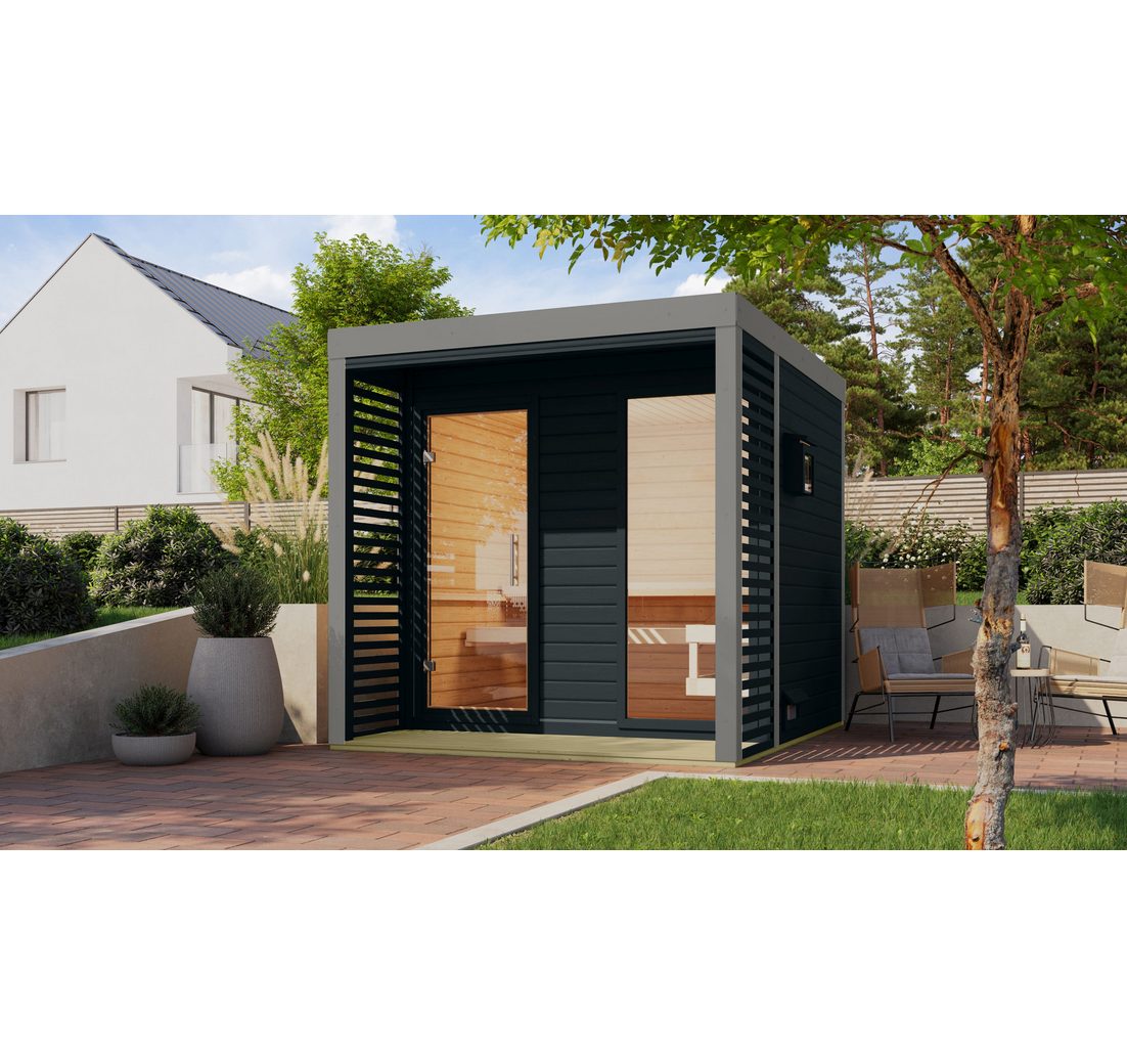 Karibu Saunahaus "Adrian 2" anthrazit-graualuminium