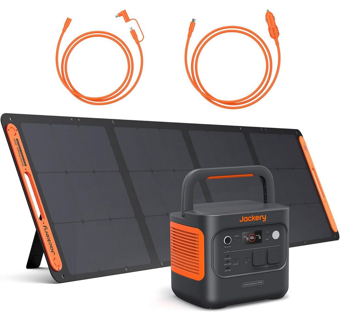 Jackery Stromerzeuger E2000 v2 Tragbare Powerstation mit 200W Solarpanel mit 5m&Kfz Kabel