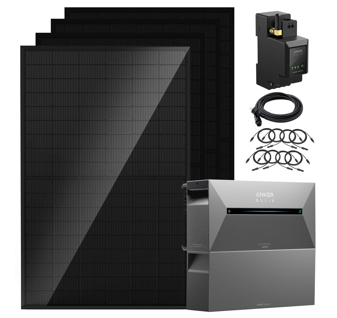 SolarMars Balkonkraftwerk mit Speicher 2000w( 500*4) mit Anker Solix Solarbank 2 E1600 Pro