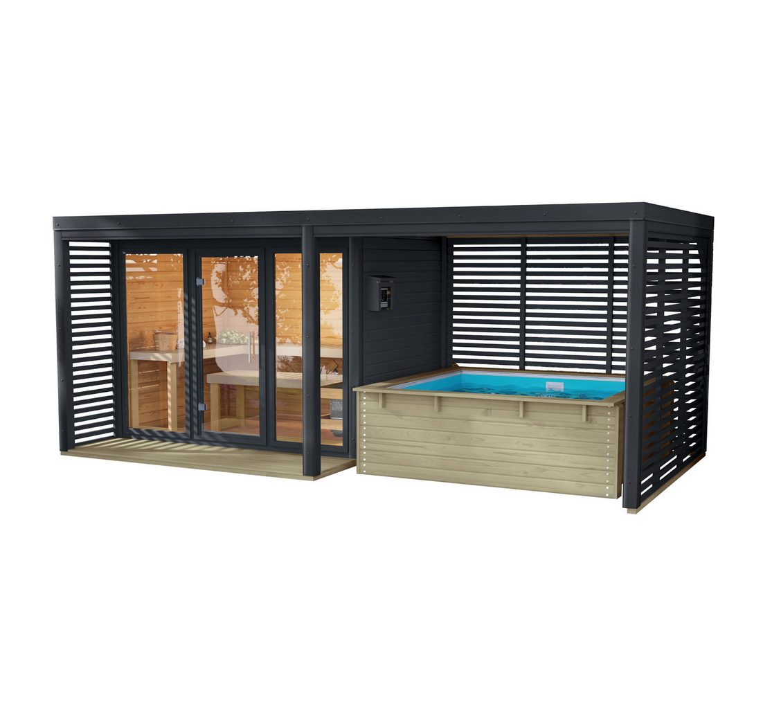 Karibu Saunahaus Saunahaus Angelus XL mit Anbaudach und Minipool