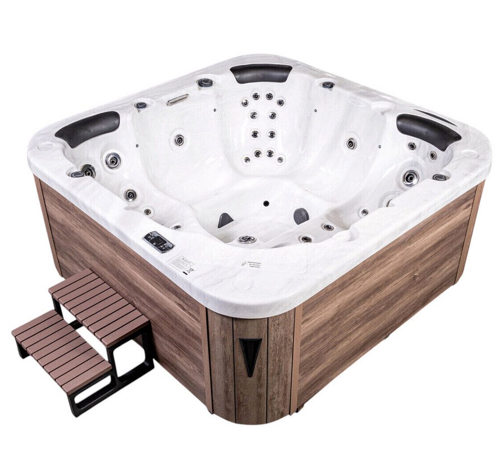 DEKO VERTRIEB BAYERN Whirlpool XXL Luxus SPA LED Whirlpool SET 215x215 Farblicht Outdoor+Indoor Pool