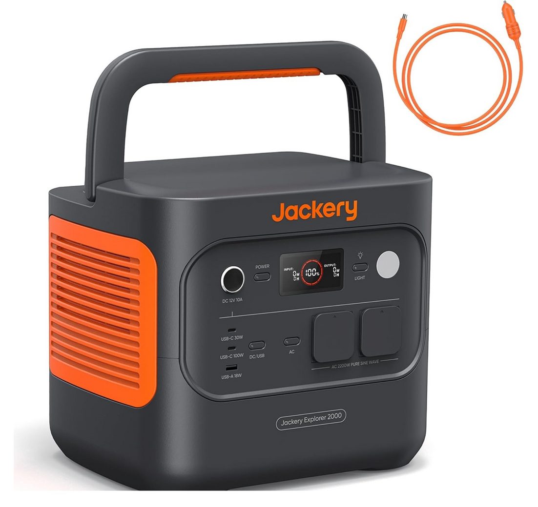 Jackery Stromerzeuger E2000 v2 tragbare Powerstation mit DC8020 Kfz-Ladekabel 2042Wh/2200W