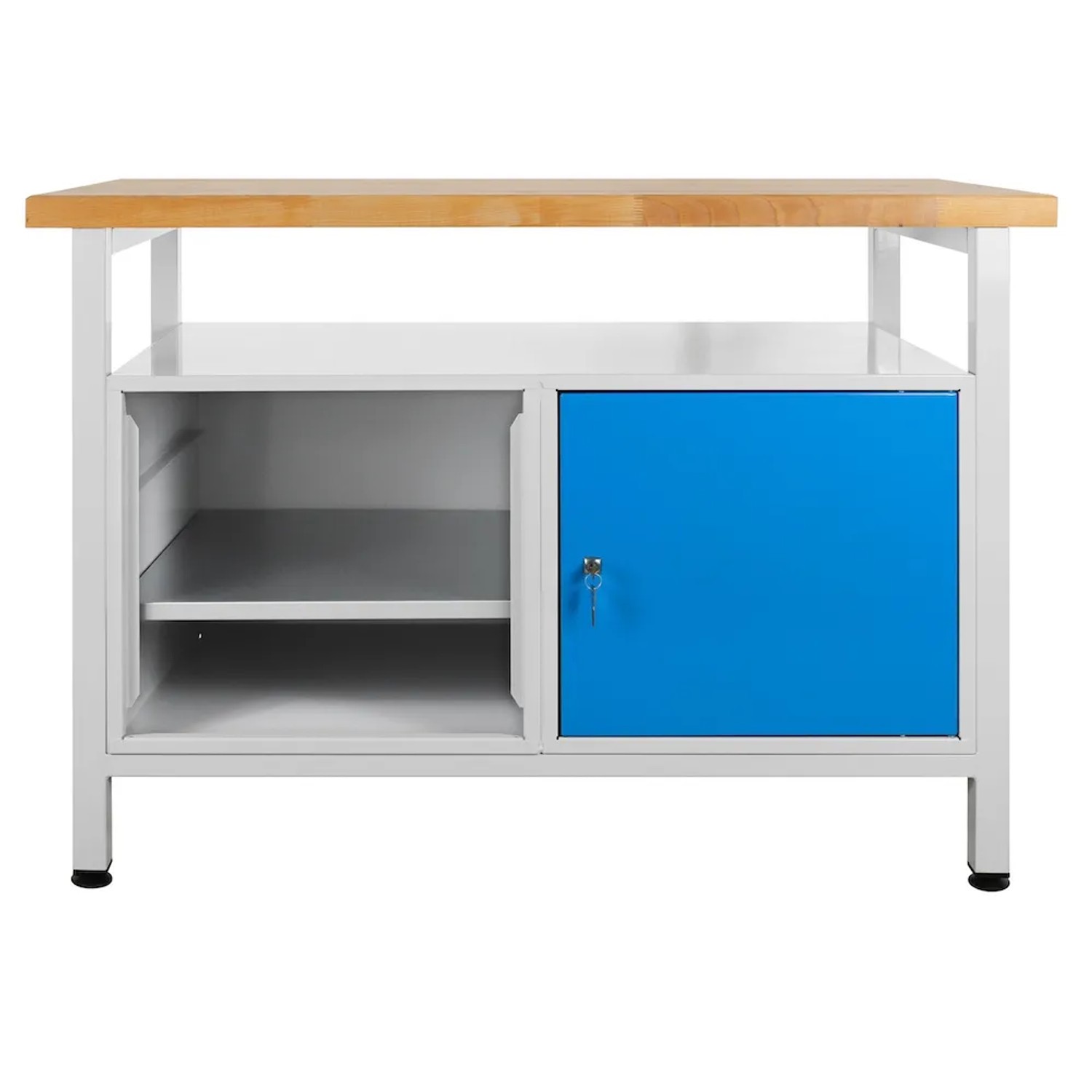 PROREGAL Werkbank Rhino mit Ablagefläche 1 Tür Regalteil HxBxT 84 x 120 x 60 cm Traglast 300 kg Lichtgrau Lichtblau