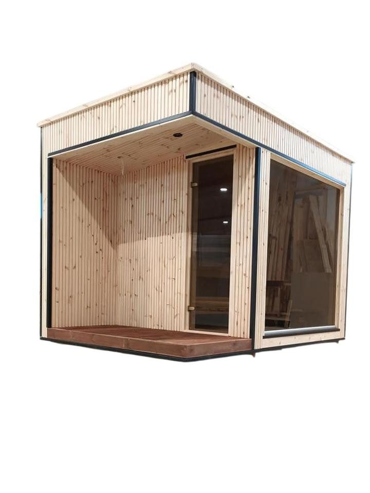 JVmoebel Saunahaus Massivholz Sauna für den Garten - Braune Outdoor Wellnessoase