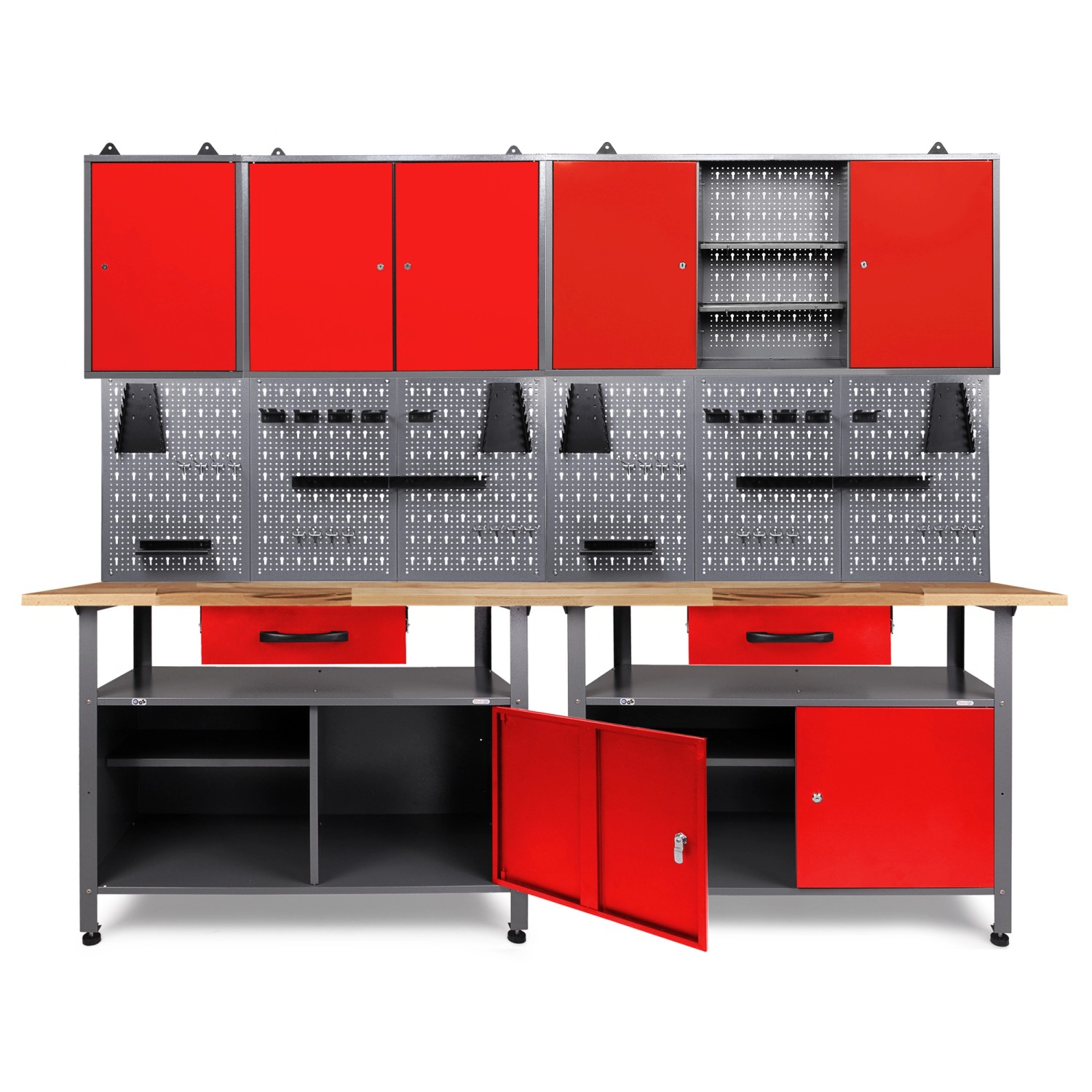 Ondis24 Werkbank Werkstatt Set Klaus 240 cm 3 Schränke Rot Werkstatteinrichtung