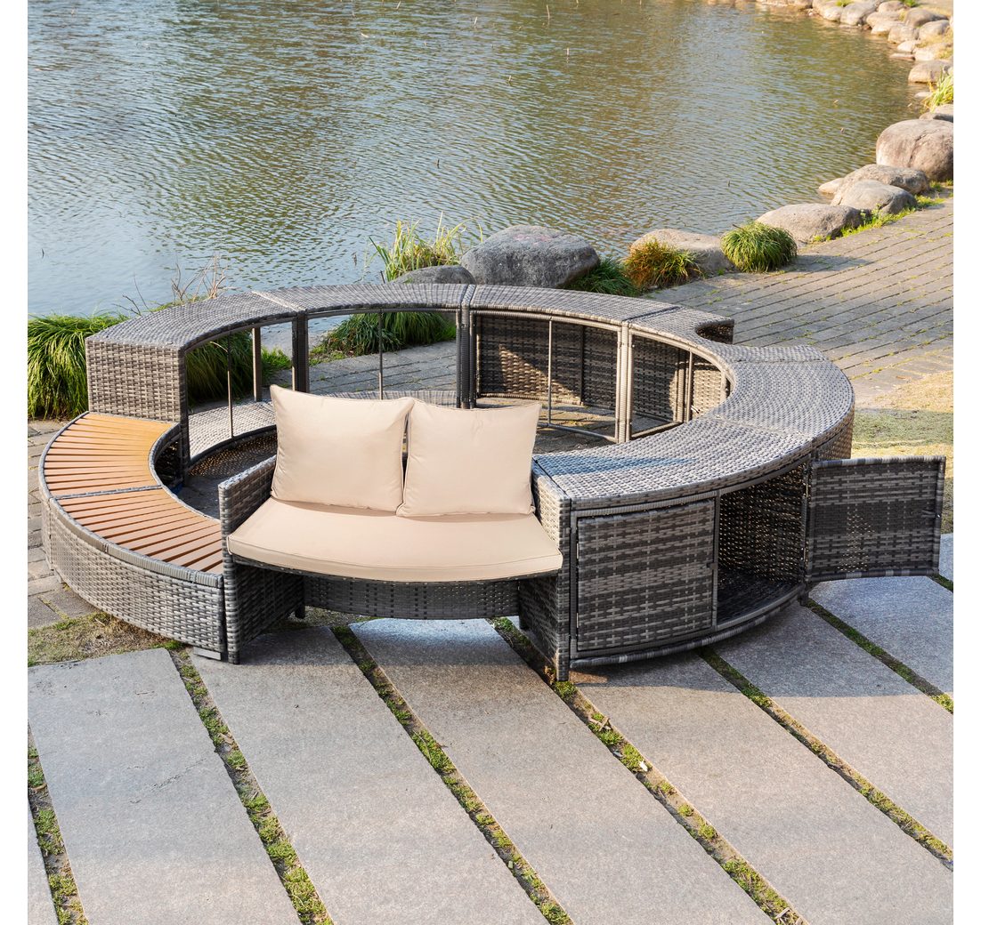 PE-graues Rattan und Akazienholz