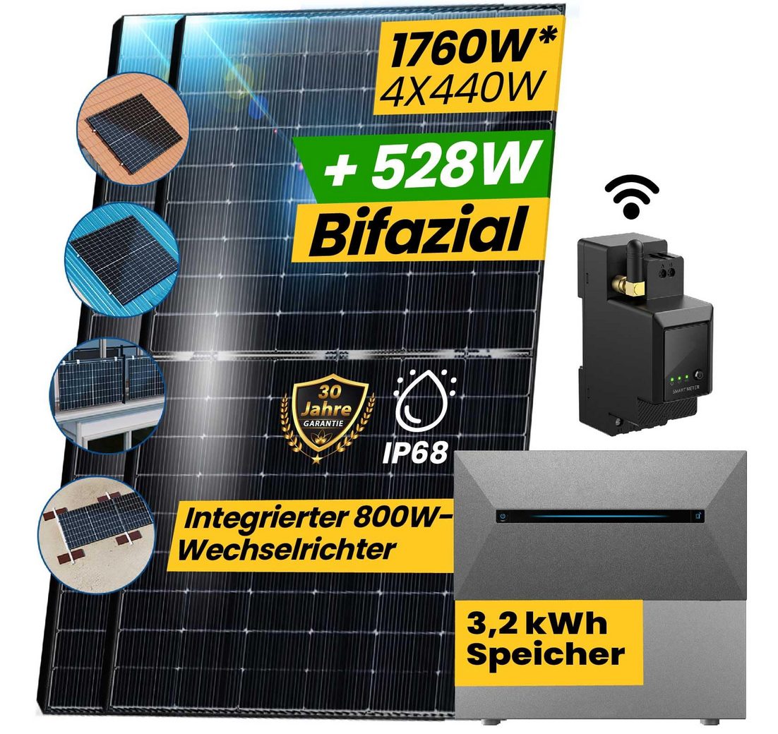 EPP.Solar Balkonkraftwerk All In One Balkonkraftwerk 1760W Komplett Steckdose