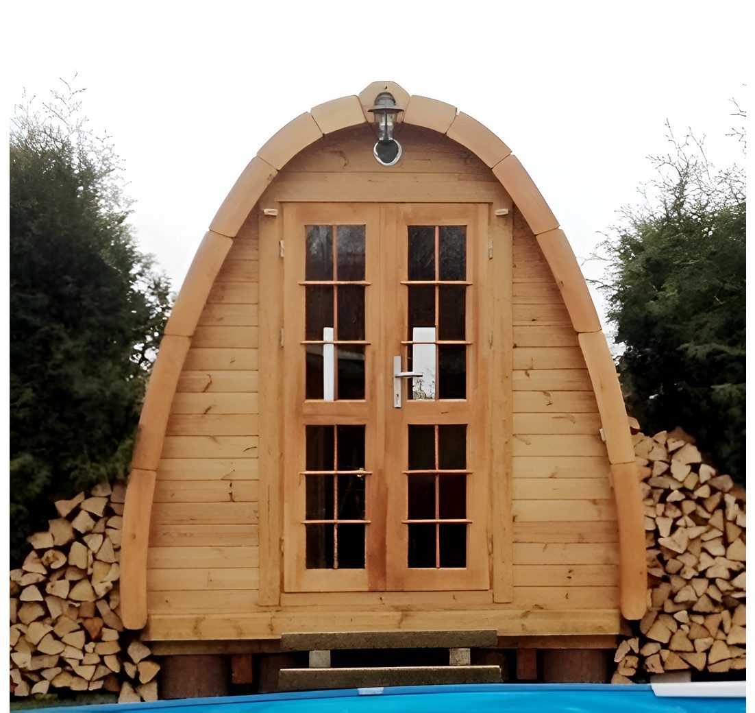 JVmoebel Saunahaus Außensauna aus Holz mit finnischem Ofen und transparenter Verkleidung