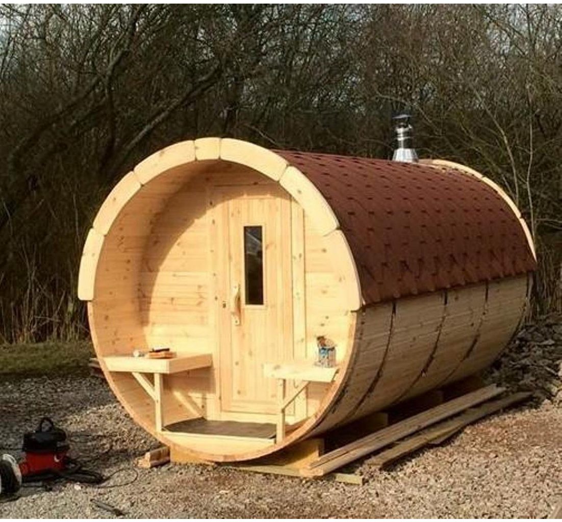 JVmoebel Saunahaus Fass Gartensauna Bausatz aus hochwertigem Holz
