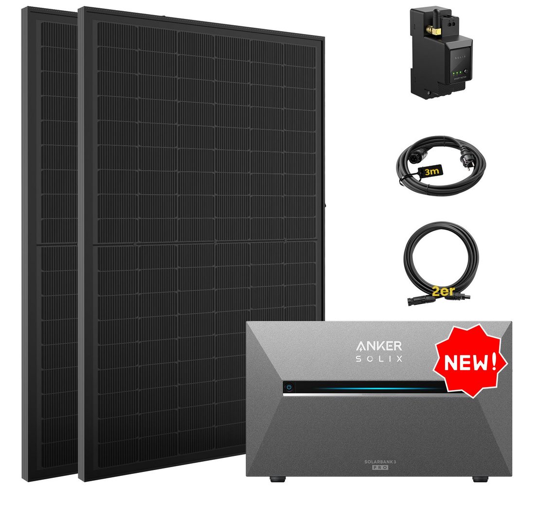 SolarMars Solaranlage 1000W Balkonkraftwerk mit Speicher Anker Solix Solarbank 3 E2700 Pro