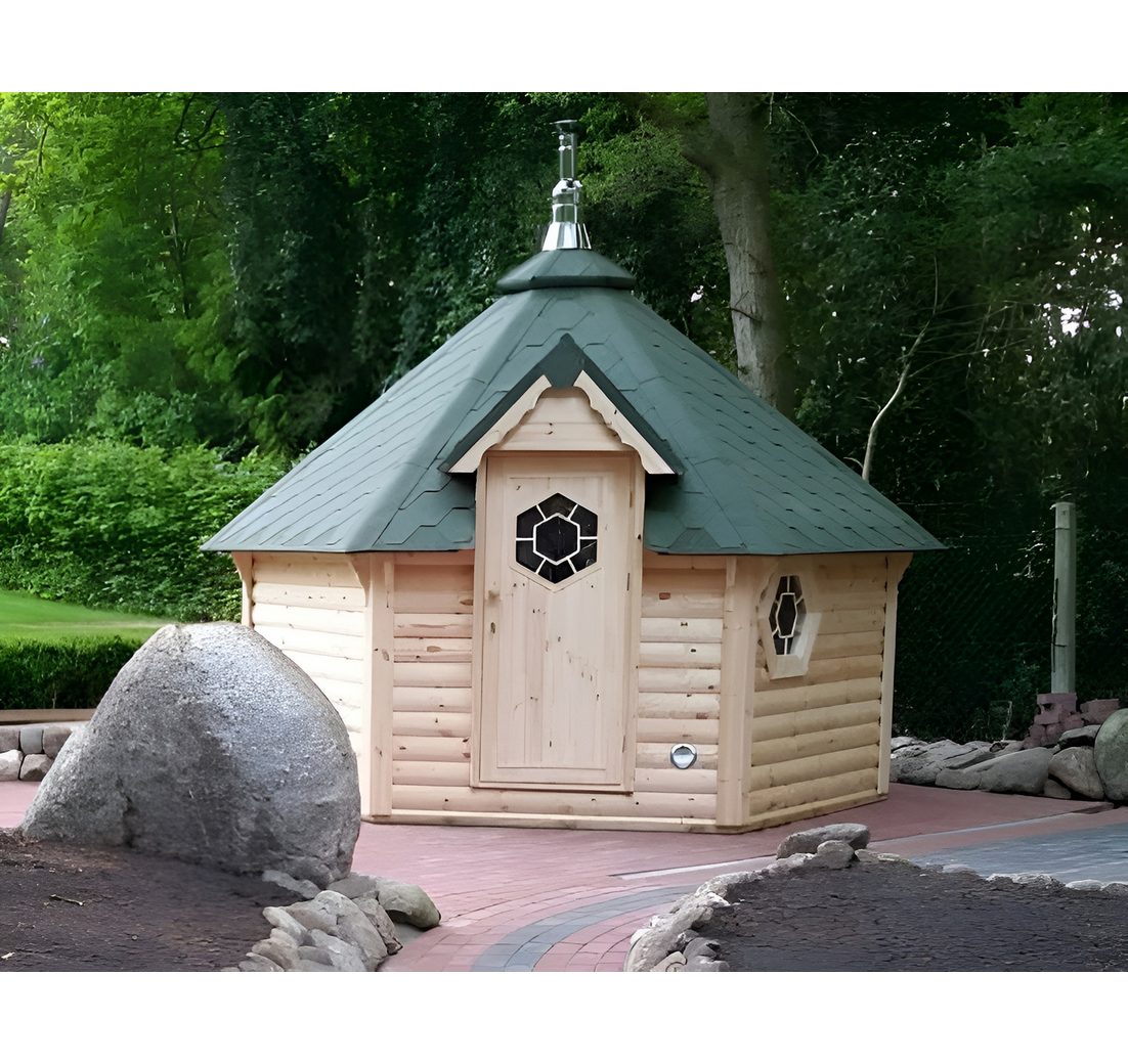 JVmoebel Saunahaus Gartensauna aus Naturholz in Braun für entspannende Wellnessmomente