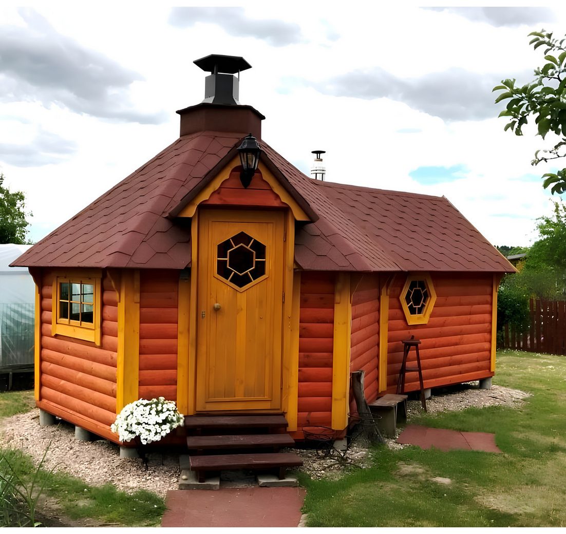 JVmoebel Saunahaus Sauna Grill Kota Holzhaus für Garten – Grillen und Entspannen