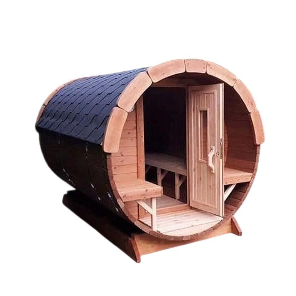 JVmoebel Saunahaus Wellnessfass Holzsauna mit Edelstahl-Elementen in Braun