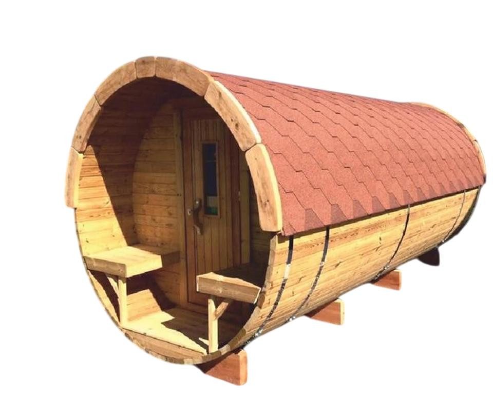 JVmoebel Fasssauna Holzfasssauna für den Garten mit Edelstahl-Elementen in Braun