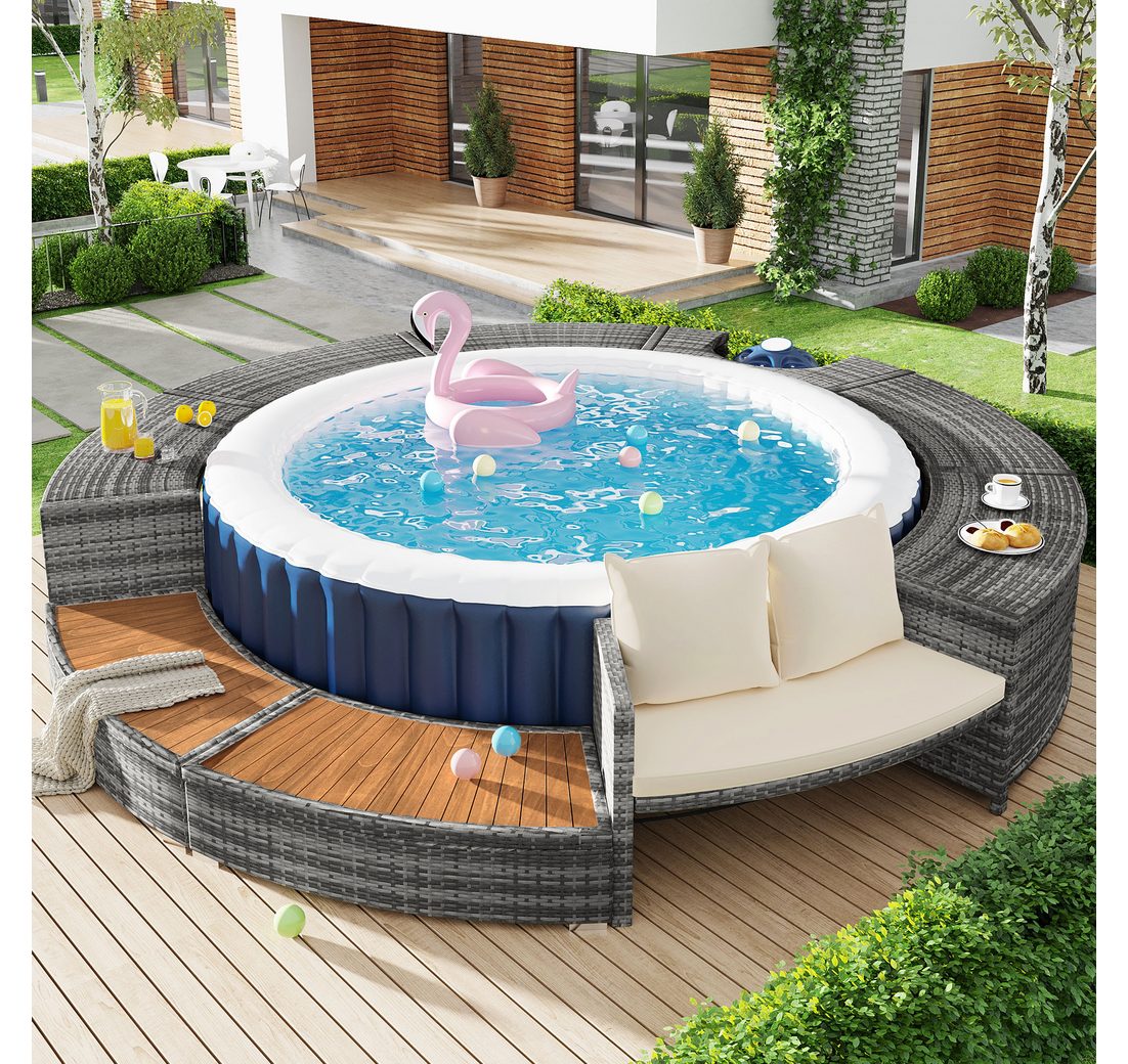 Odikalo Whirlpool Spa-Pool Gartenmöbel-Set Stauraum Lounge-Set verstellbaren Füßen