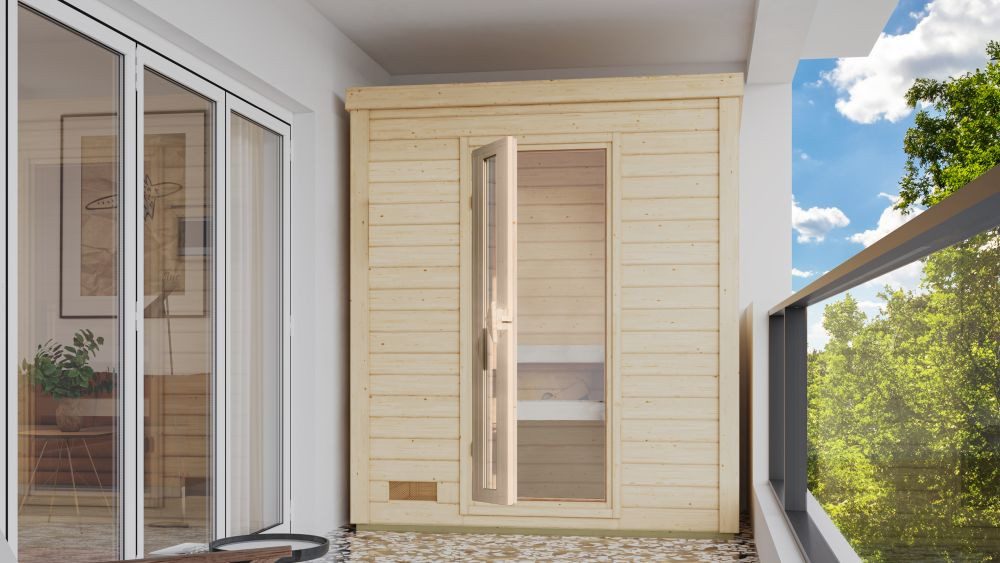 Karibu Saunahaus 38mm Saunahaus Melo 0 inkl. Ofen 9 kW integr. Strg