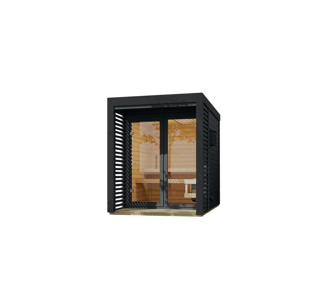 Karibu Saunahaus Angelus in versch. Größen inkl. Saunaofen 9kW optional mit Anbaudach