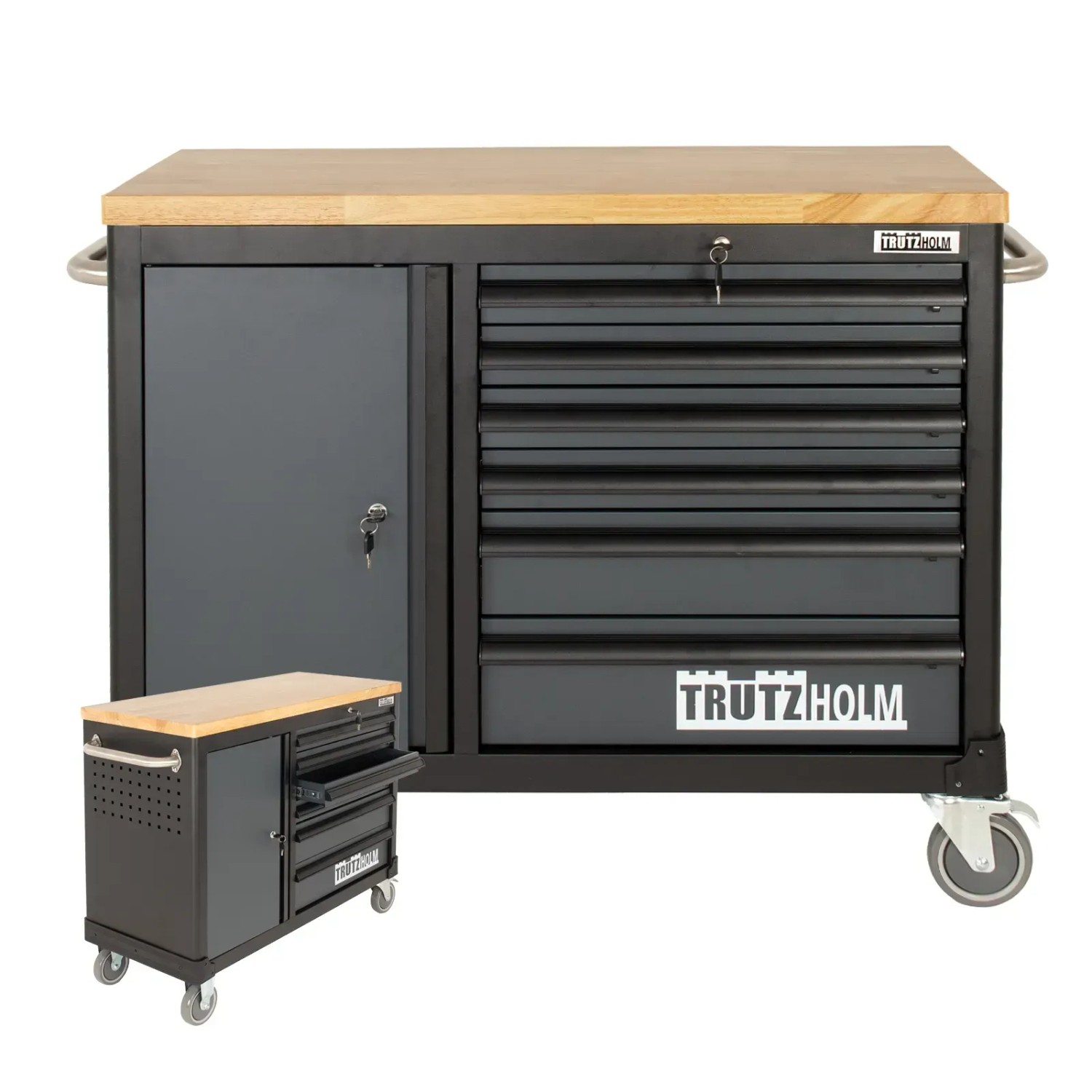 TRUTZHOLM Werkstattwagen DELUXE 6 Schubladen Mit Tür Unbestückt Massive Arbeitsplatte Anthrazit Grau