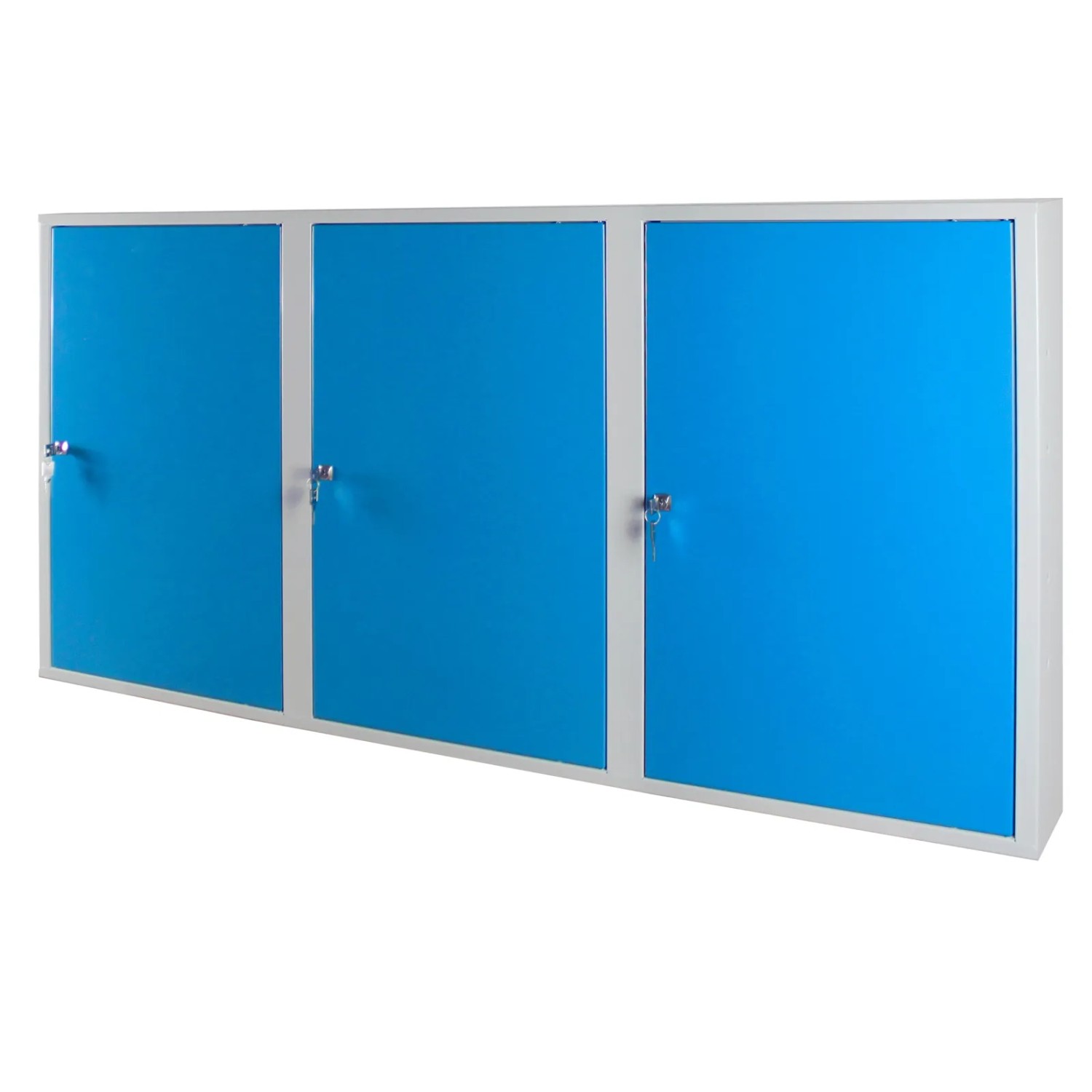 PROREGAL Werkzeugwandschrank mit 3 Türen 4 Fachboden HxBxT 75 x 150 x 20 cm Lichtgrau Lichtblau