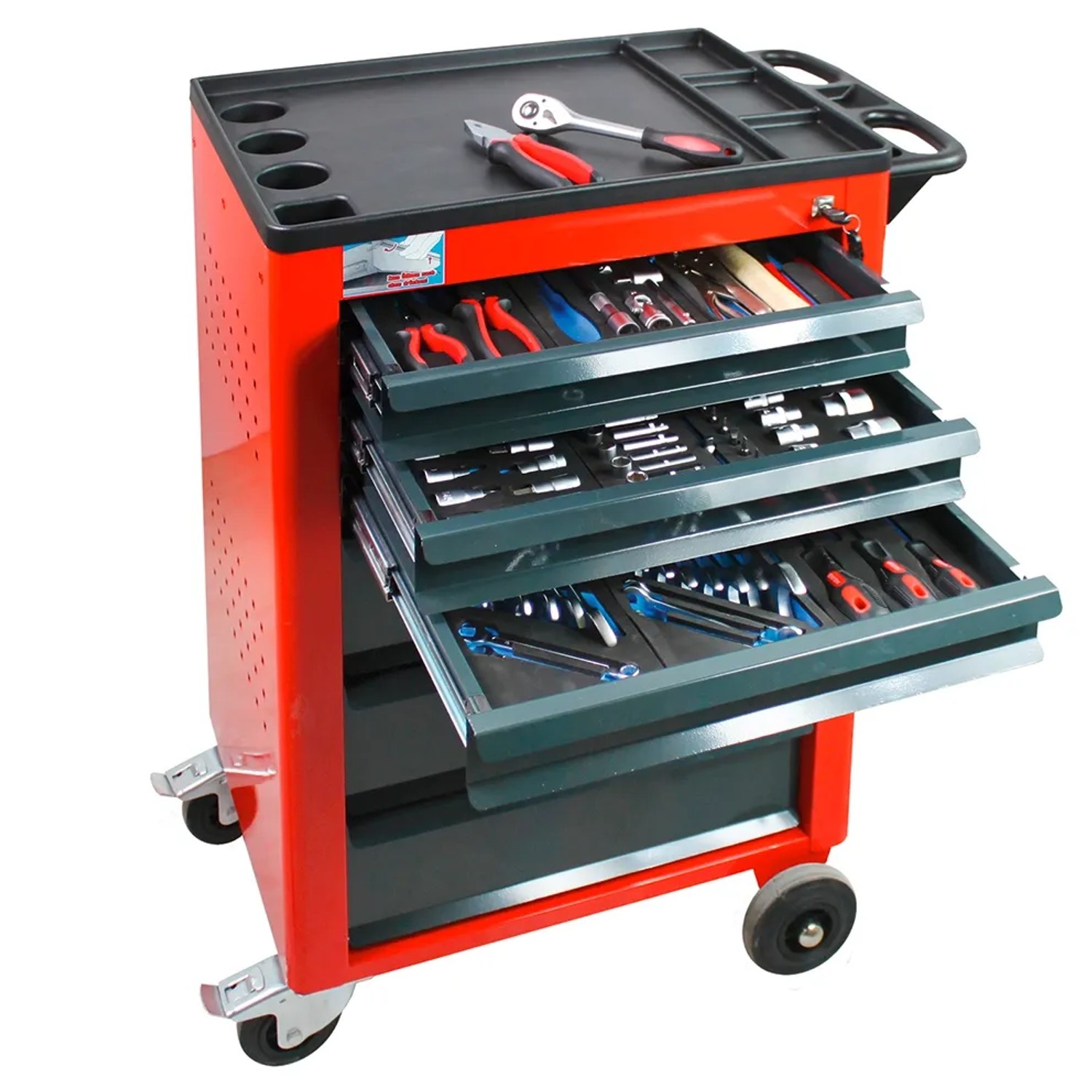 PROREGAL Werkstattwagen Cheetah 115 Teilig Werkzeugset 6 Schubladen HxBxT 96 x 61 x 45 cm Verkehrsrot