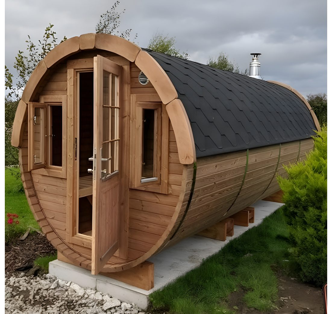 JVmoebel Fasssauna Gartensauna aus Naturholz mit Edelstahl-Elementen in Braun