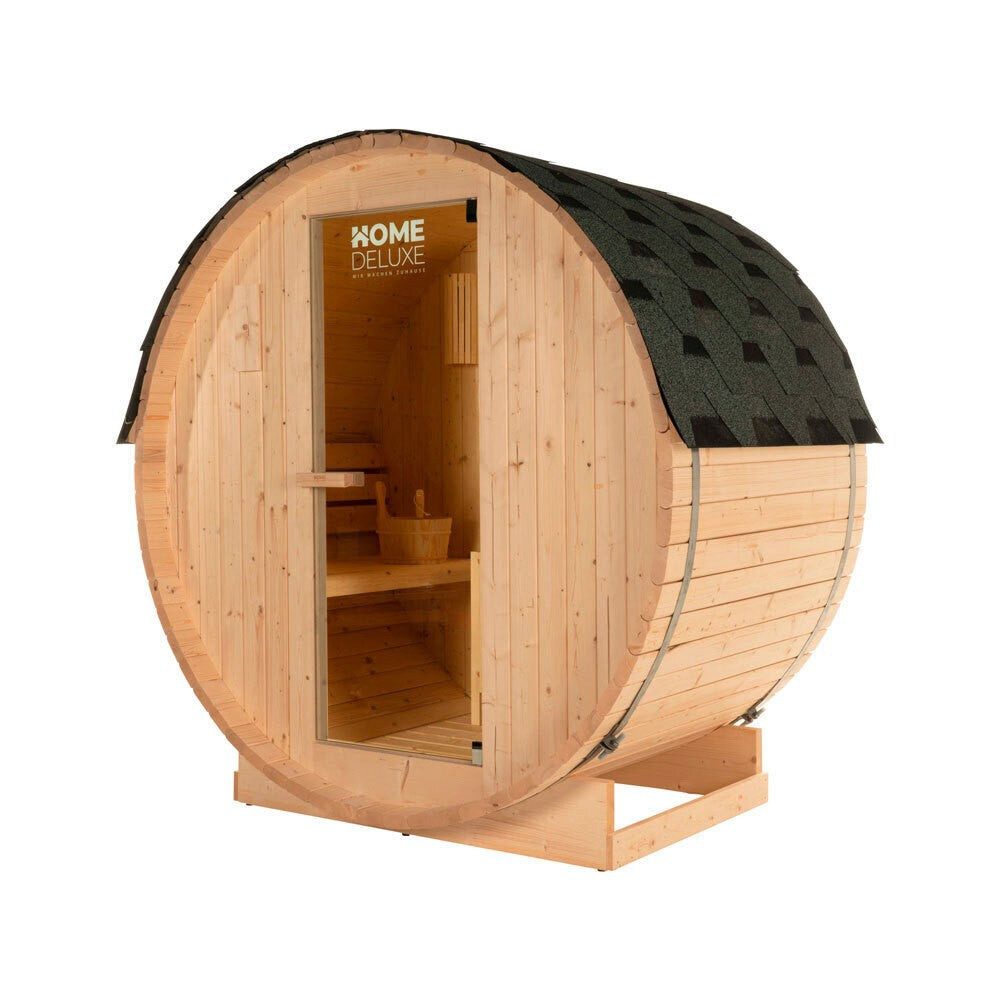 DEKO VERTRIEB BAYERN Fasssauna XXL Luxus Outdoor Fasssauna 195x120 SET Sauna inkl. 3