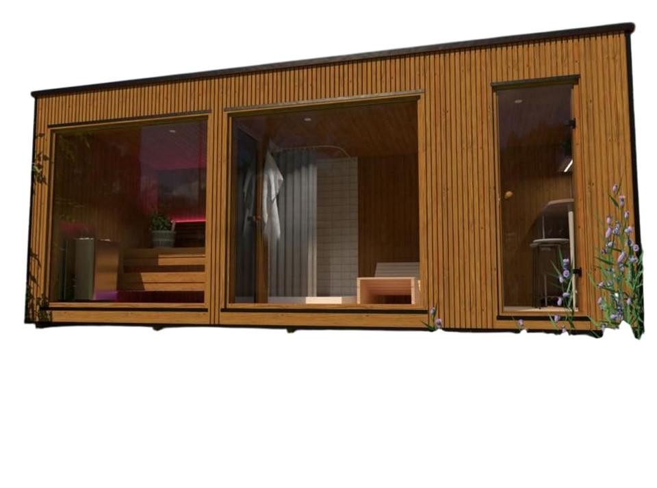 JVmoebel Saunahaus Moderne Trockensauna aus Massivholz in Braun für den Garten