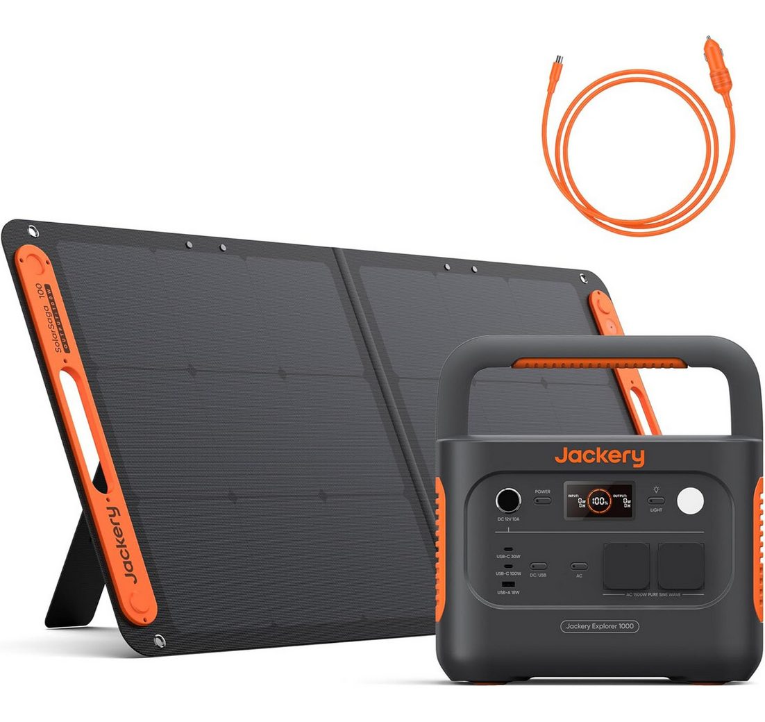 Jackery Stromgenerator 1000 v2 Tragbare Powerstation mit 100W Solarpanel & Auto-Ladekabel