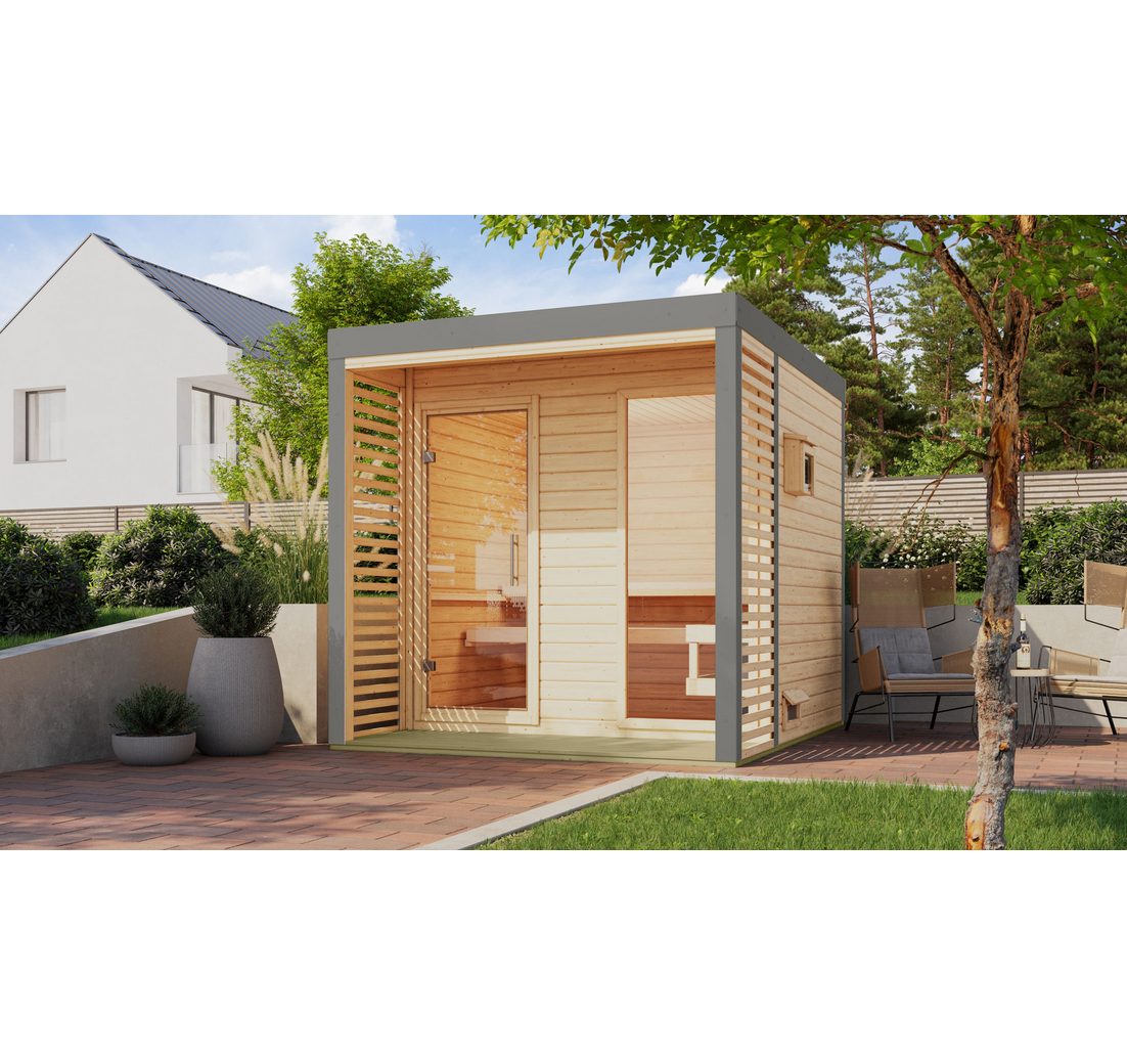 Karibu Saunahaus "Adrian 2" naturbelassen-graualuminium