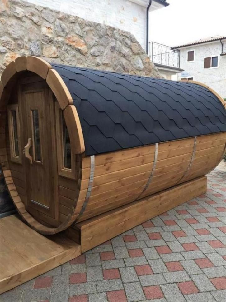 JVmoebel Fasssauna Holzsauna mit Edelstahl-Elementen in Braun für den Garten