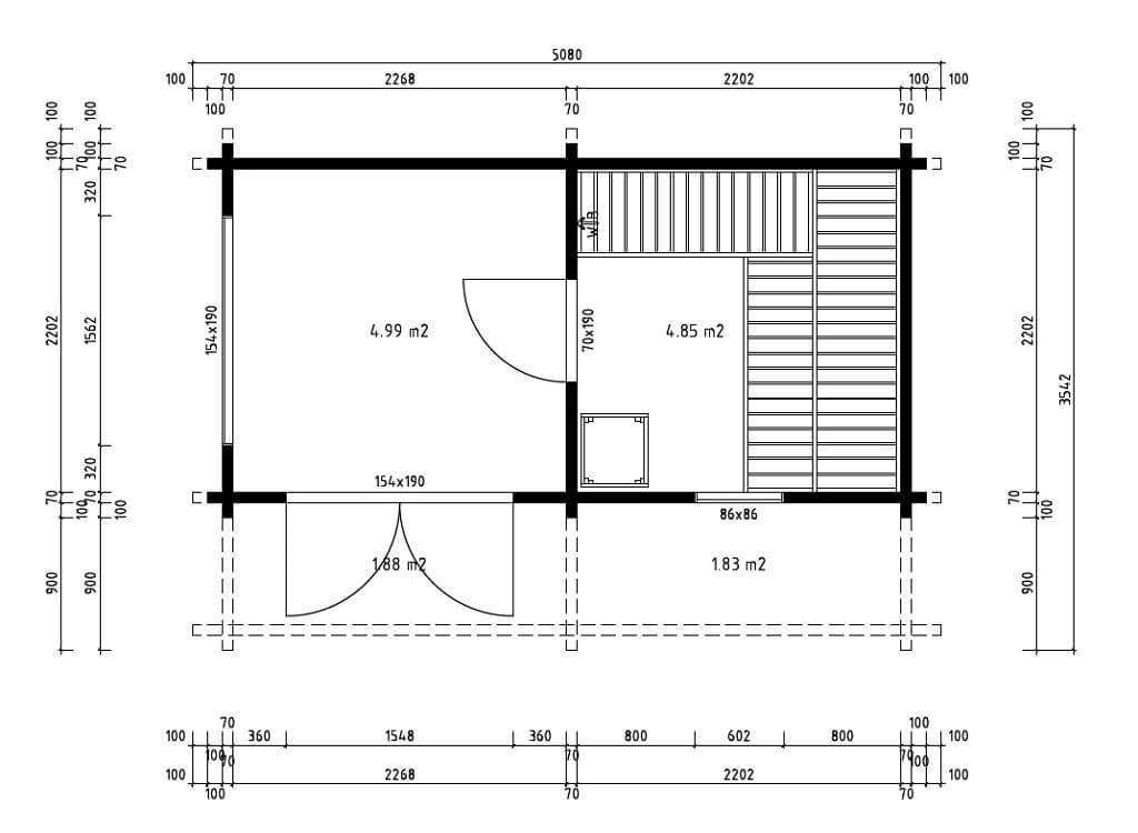 BxTxH: 508 x 354 x 236 cm