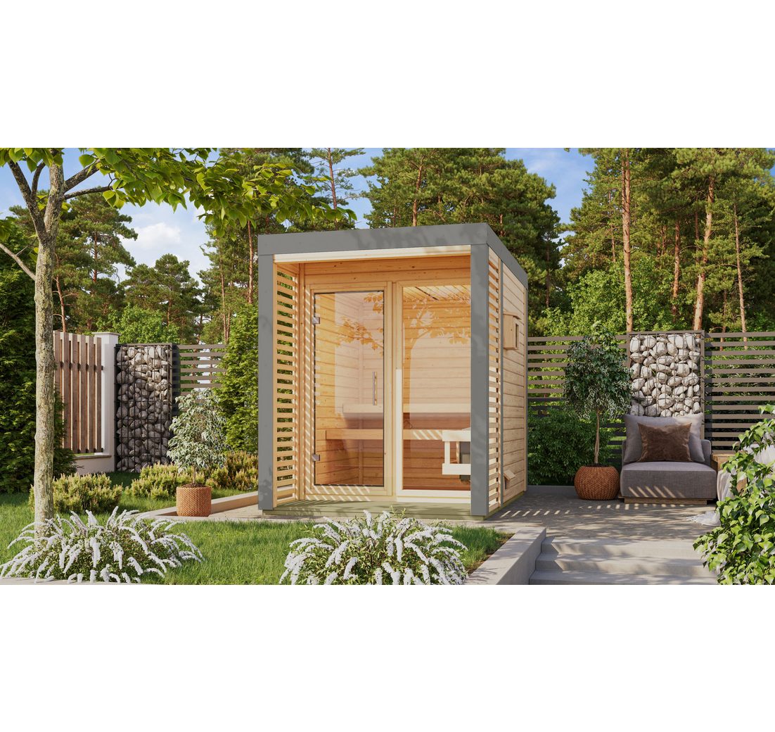 Karibu Saunahaus "Adrian 1" naturbelassen-graualuminium
