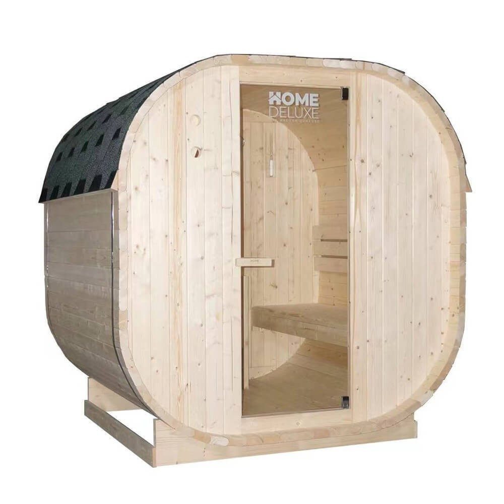 DEKO VERTRIEB BAYERN Fasssauna XXL Luxus Outdoor Fasssauna 194x180 cm SET Sauna inkl. 6 KW Saunaofen